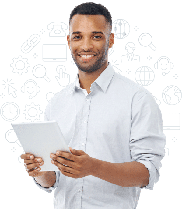 homme avec tablette dans les mains solution Praxedo